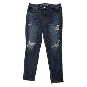 2/$30 American Eagle Dark Wash Distressed Hi Rise Jegging Jean Sz 14S # 1981